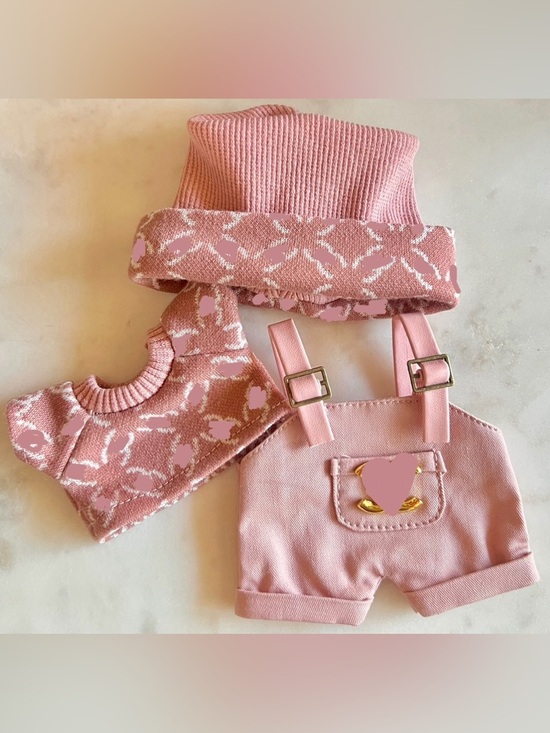 No Brand Other - Labubu Clothes Luxury Designer Inspired 3 piece Shirt Hat Overalls Pink & White